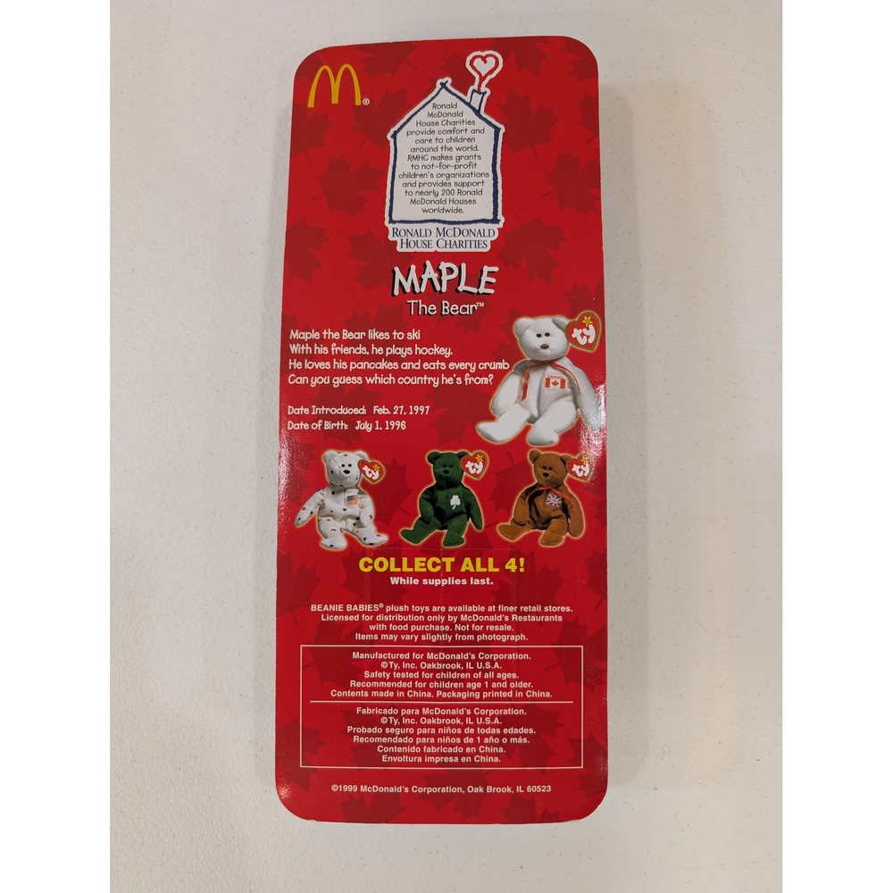 Maple The Bear Ty Beanie Baby McDonalds Canada Olympics 1997 Collectible - Picture 2 of 2